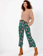 Marks & Spencer Floral Wide Leg Cropped Trousers Green Mix