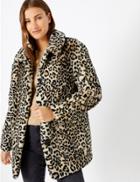 Marks & Spencer Faux Fur Animal Print Coat Brown Mix