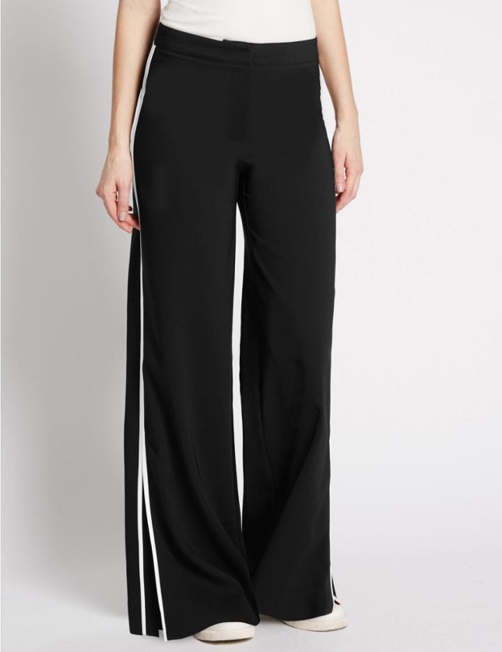 Marks & Spencer Flat Front Wide Leg Trousers Black Mix