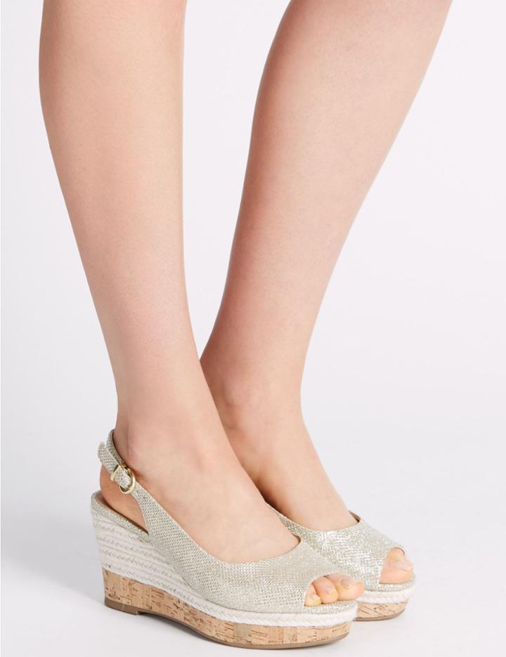 Marks & Spencer Wide Fit Wedge Heel Sling Back Espadrilles Metallic