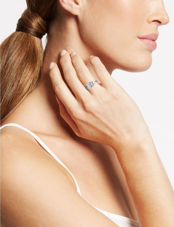 Marks & Spencer Platinum Plated Square Trilogy Ring Silver