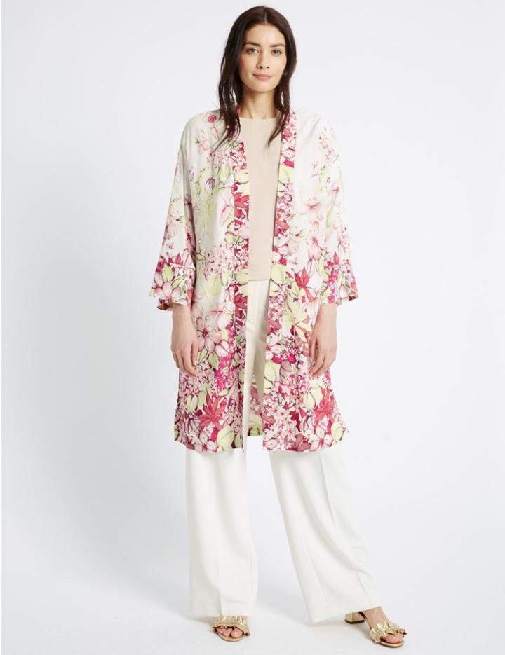 Marks & Spencer Longline Floral Print Kimono Jacket Multi