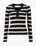 Marks & Spencer Striped V-neck Jumper Blue Mix