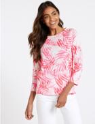 Marks & Spencer Printed Round Neck Raglan 3/4 Sleeve Top Pink Mix