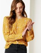 Marks & Spencer Floral Print Long Sleeve Shell Top Honey Mix