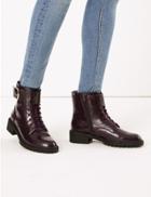 Marks & Spencer Cleated Hiker Block Heel Ankle Boots Burgundy