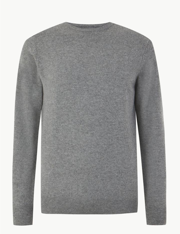 Marks & Spencer Pure Extra Fine Lambswool Crew Neck Jumper Grey