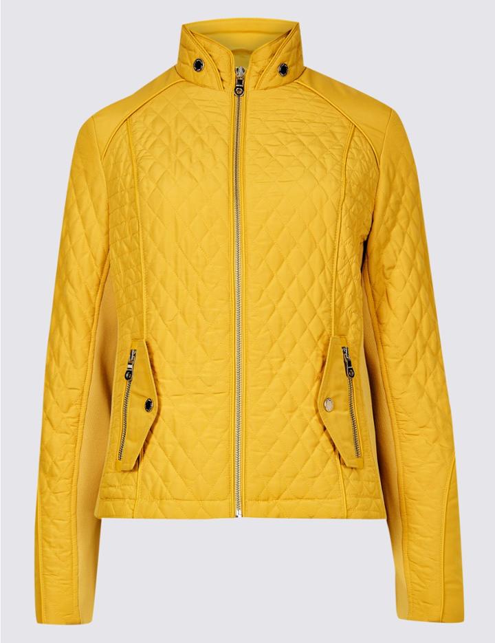 Marks & Spencer Quilted Jacket With Stormwear&trade; Medium Gold