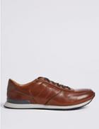 Marks & Spencer Leather Lace-up Casual Trainers Brown