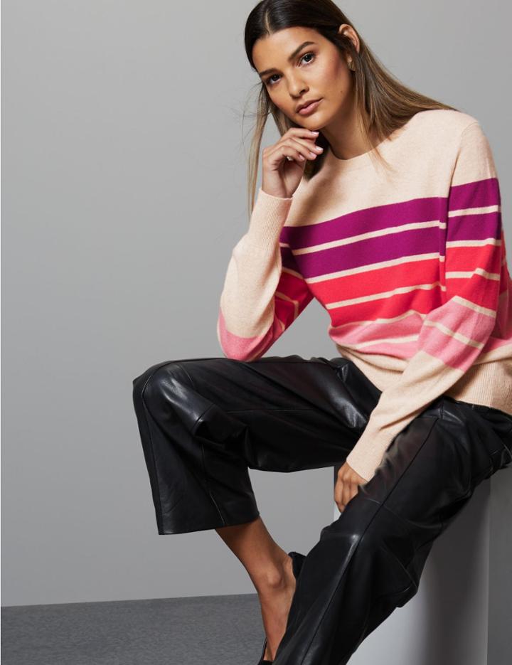 Marks & Spencer Pure Cashmere Colour Block Jumper Pink Mix