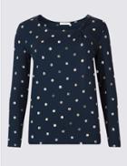 Marks & Spencer Spotted Twisted Neck Long Sleeve Top Blue Mix