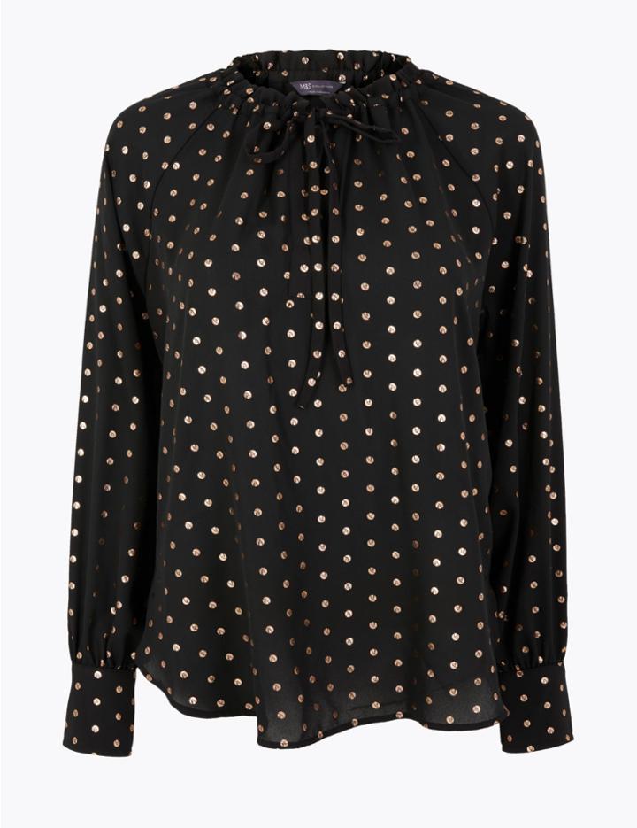 Marks & Spencer Metallic Polka Dot Blouse Black Mix