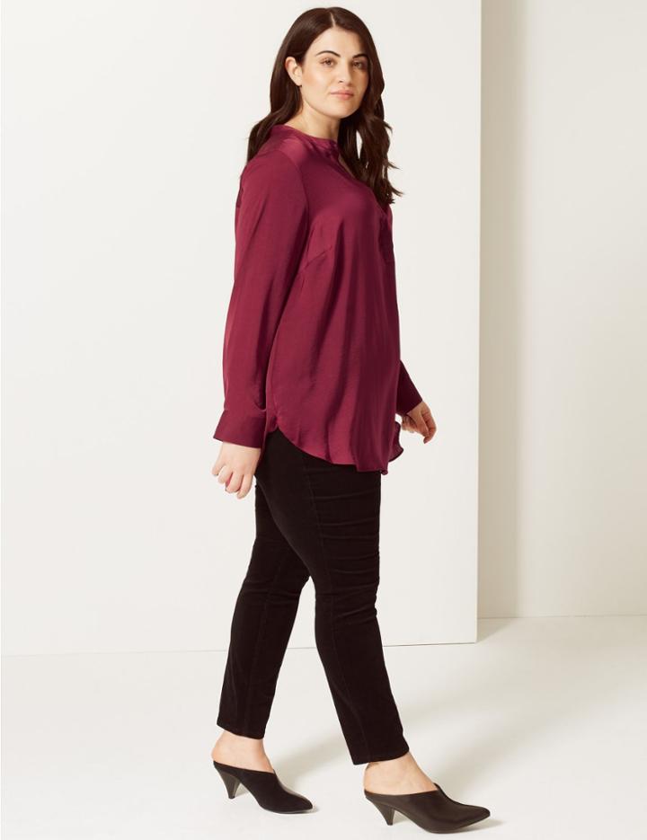 Marks & Spencer Curve Notch Neck Long Sleeve Blouse Claret