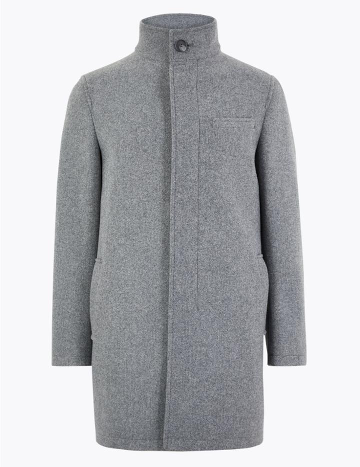 Marks & Spencer Tailored Fit Funnel Neck Overcoat Grey