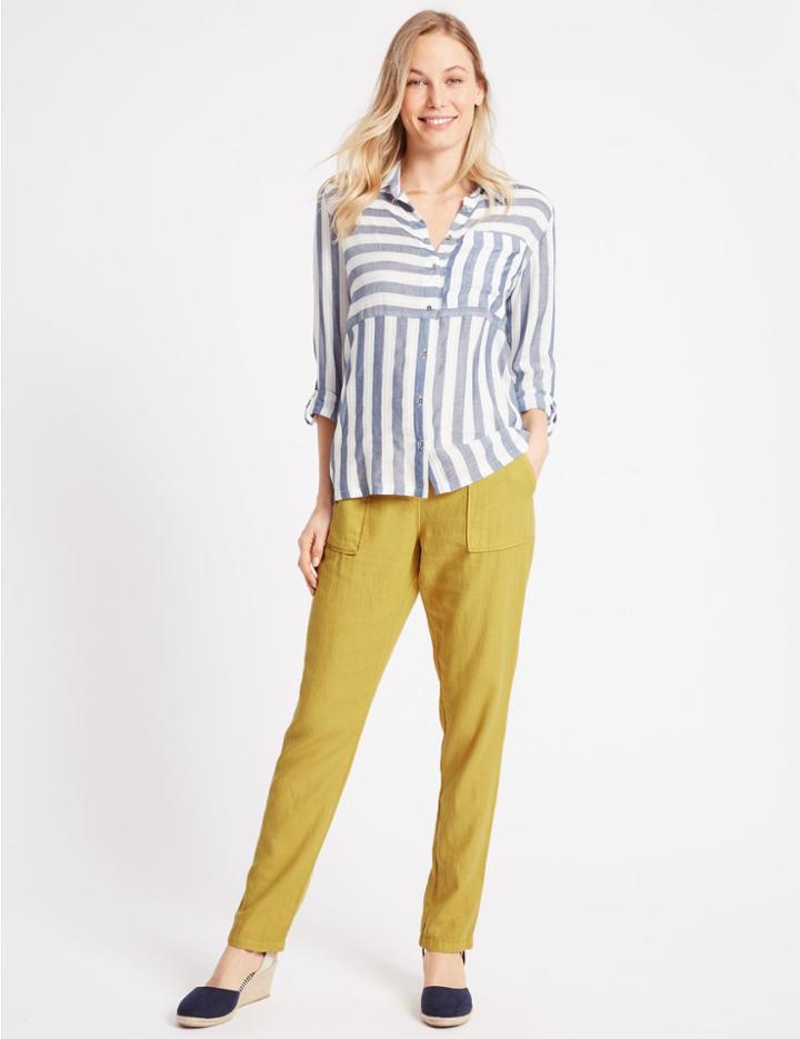 Marks & Spencer Linen Rich Patch Pocket Peg Trousers Ochre