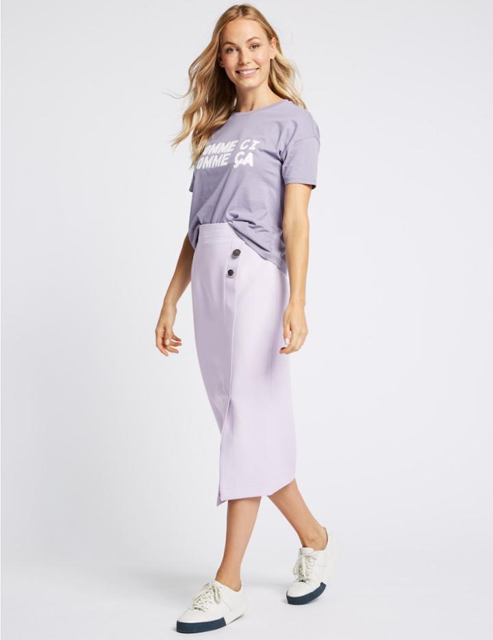 Marks & Spencer Button Detail Pencil Skirt Pale Lavender