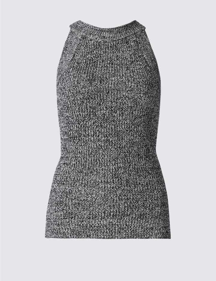 Marks & Spencer Textured Round Neck Sleeveless Jumper White Mix