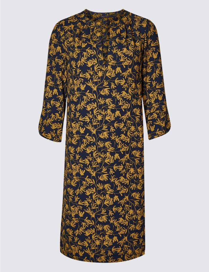 Marks & Spencer Satin Floral Print Shift Dress Navy Mix