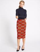 Marks & Spencer Geometric Print Jersey A-line Midi Skirt Red Mix