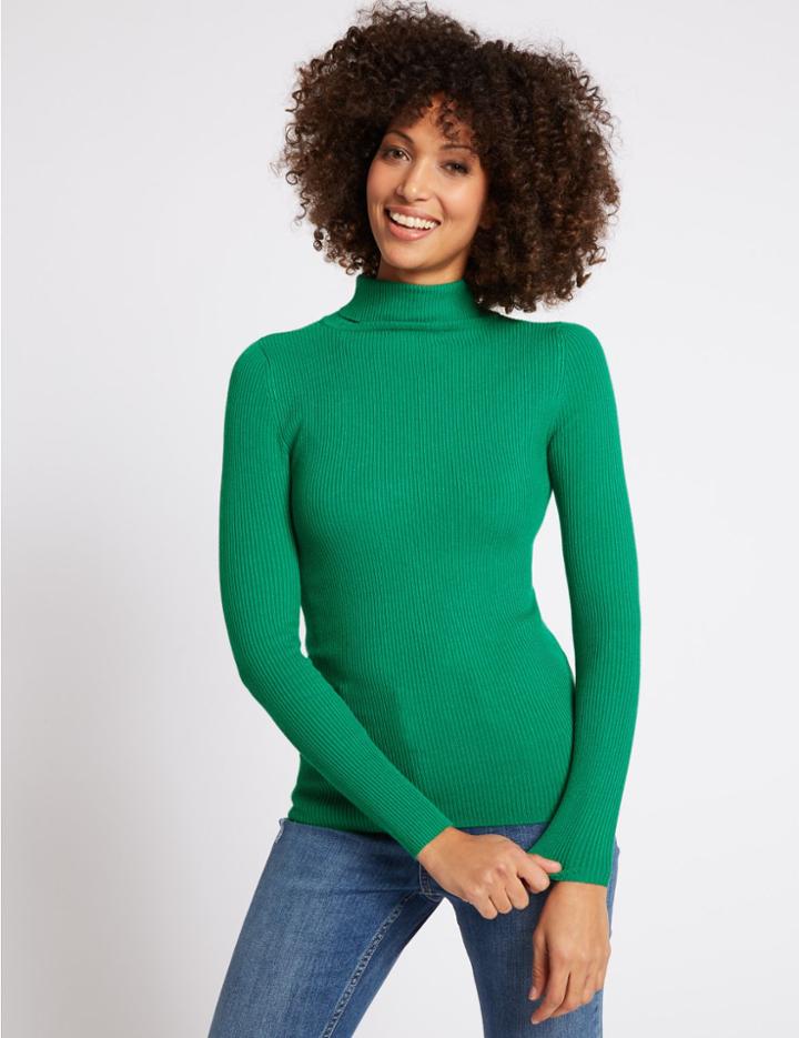 Marks & Spencer Ribbed Polo Neck Jumper Emerald