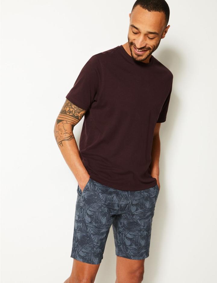 Marks & Spencer Cotton Rich Chino Shorts With Stretch Blue Mix