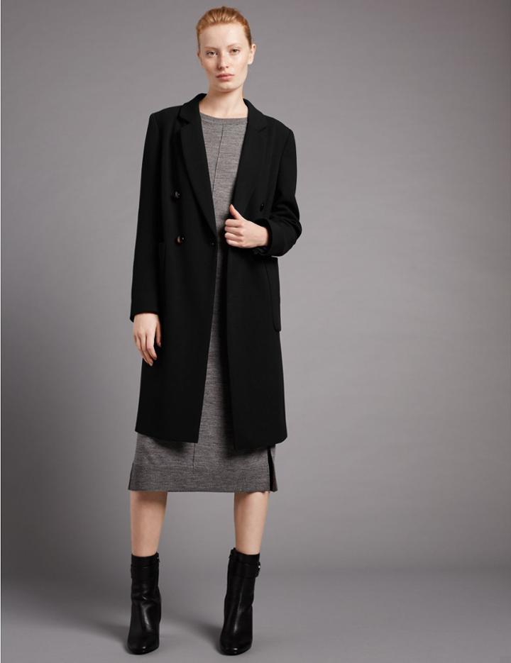 Marks & Spencer 4 Button Double Breasted Overcoat Black