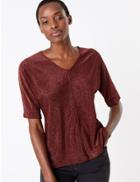 Marks & Spencer Metallic V-neck Short Sleeve Top Claret