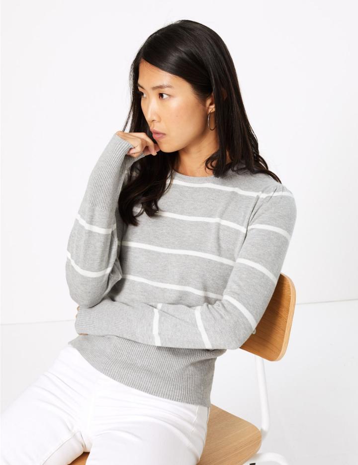 Marks & Spencer Striped Jumper Grey Mix