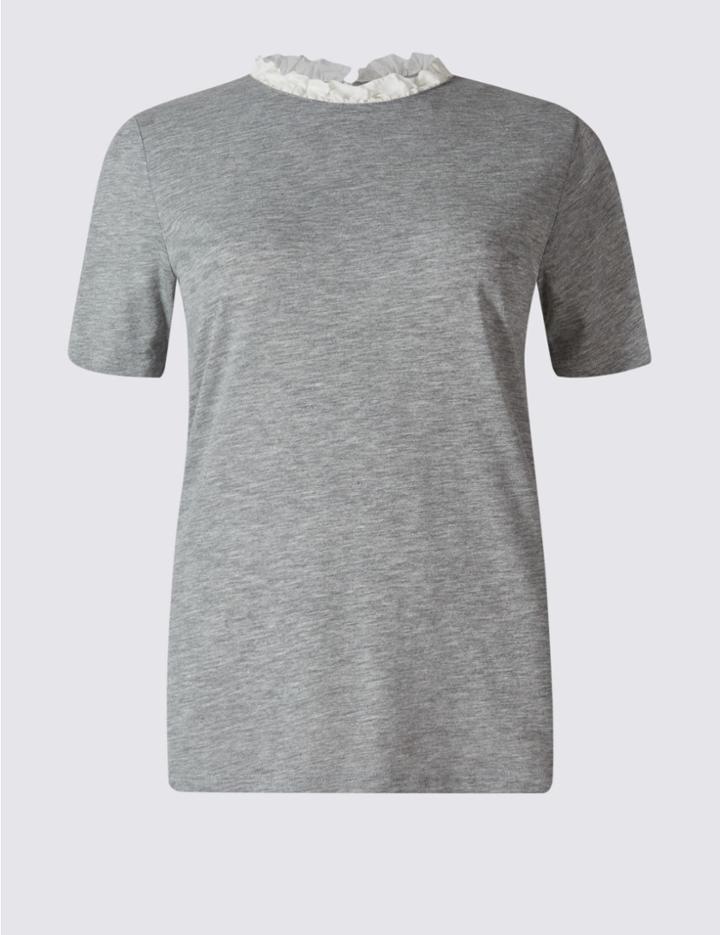 Marks & Spencer Cotton Blend Short Sleeve T-shirt Grey Marl