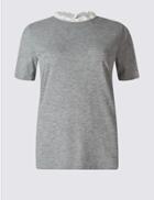 Marks & Spencer Cotton Blend Short Sleeve T-shirt Grey Marl