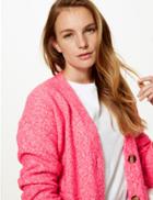 Marks & Spencer Button Through Cardigan With Cotton Pale Pink