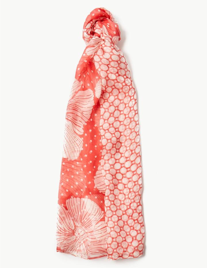 Marks & Spencer Pure Silk Printed Scarf Pink Mix