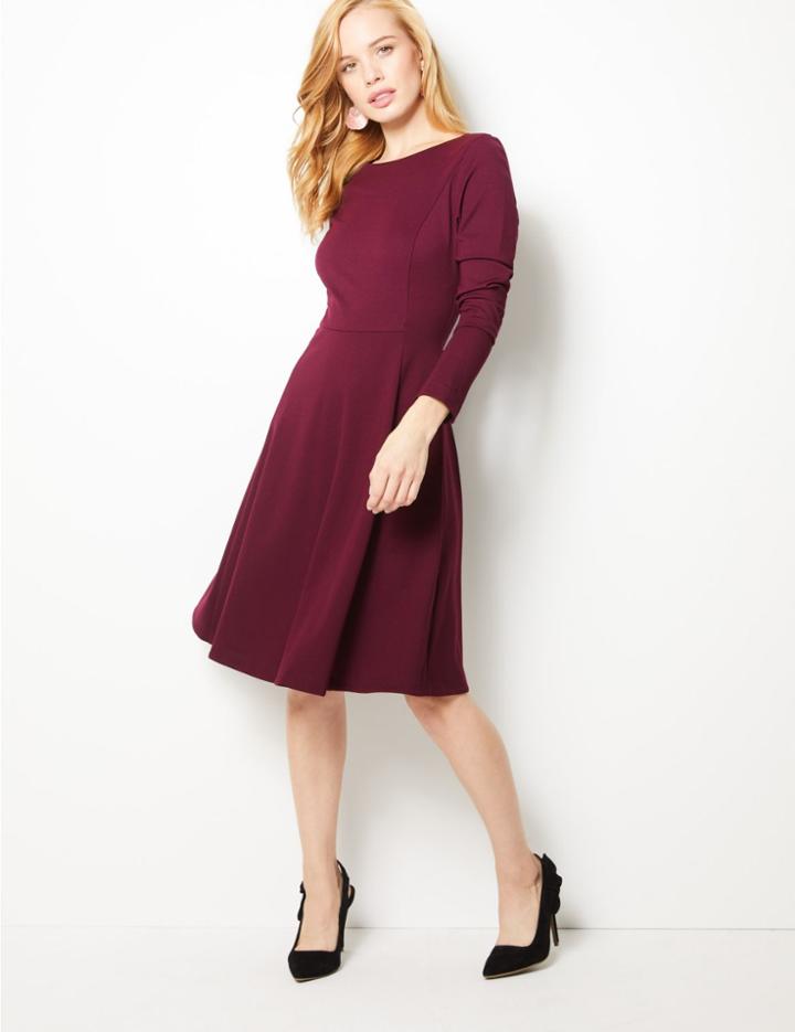 Marks & Spencer Petite Long Sleeve Skater Dress Plum