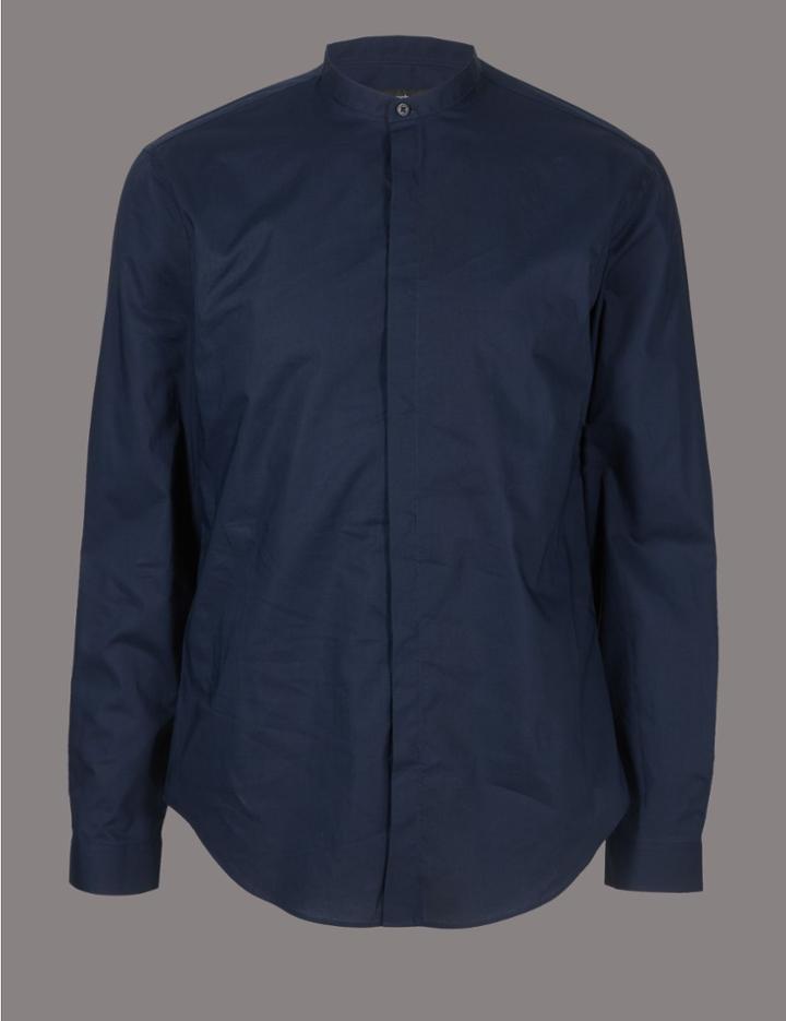 Marks & Spencer Luxury Pure Cotton Slim Fit Shirt Navy