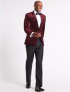 Marks & Spencer Tailored Fit Single Breasted Velvet Jacket Burgundy