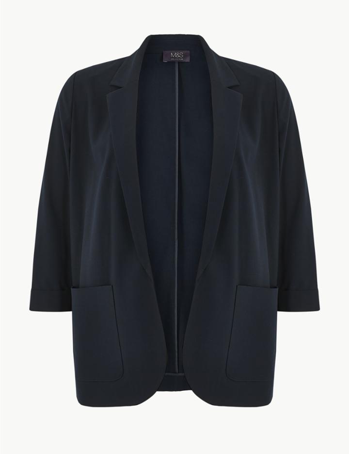 Marks & Spencer Curve Open Front Patch Pocket Blazer Navy