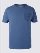 Marks & Spencer Slim Fit Pure Cotton Crew Neck T-shirt Med Blue Denim