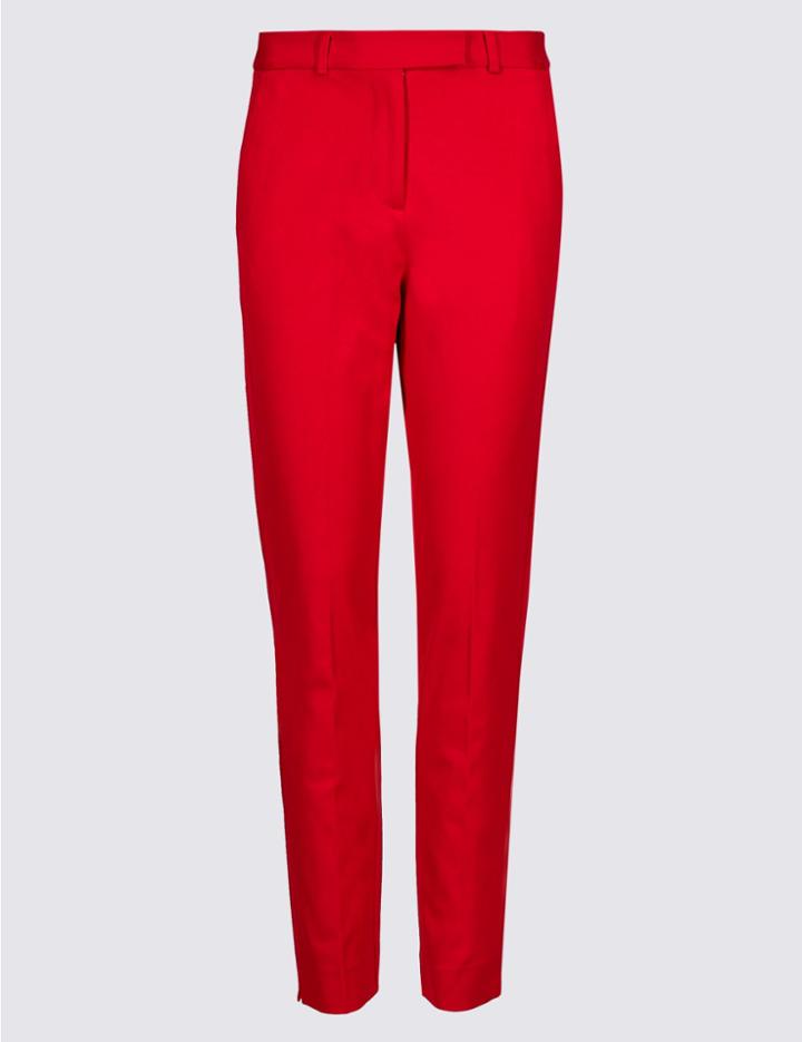 Marks & Spencer Cotton Blend 4 Way Stretch Ankle Grazer Trousers Red