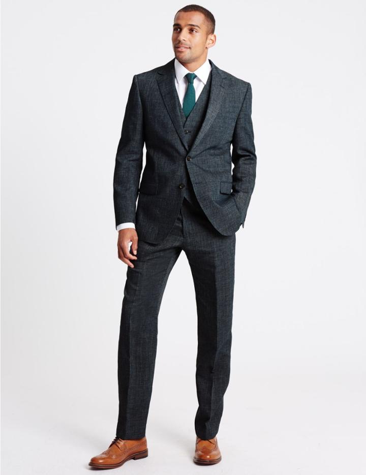 Marks & Spencer Linen Miracle Regular Fit Jacket Grey Mix