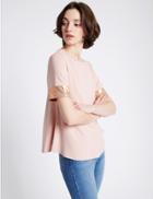 Marks & Spencer Round Neck Metallic Sleeve Jersey Top Pale Pink