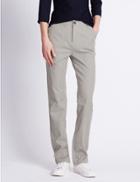 Marks & Spencer Roma Rise Cotton Rich Straight Leg Striped Trousers Navy Mix