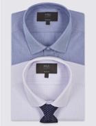 Marks & Spencer 2 Pack Cotton Blend Regular Fit Shirt With Tie Pink Mix