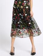 Marks & Spencer Floral Embroidered A-line Skirt Black Mix