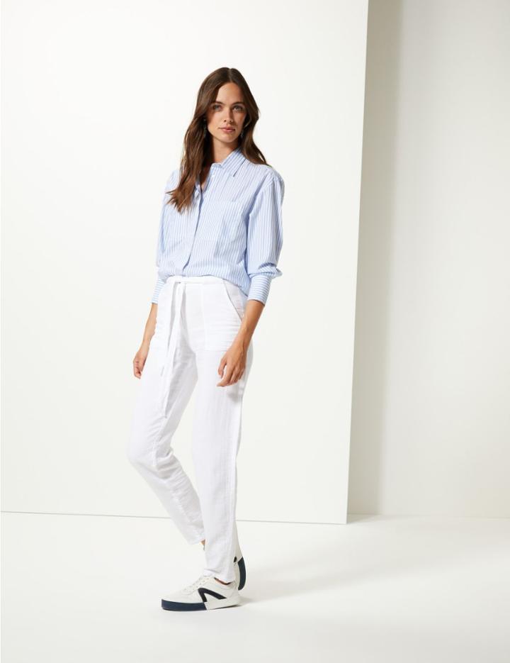 Marks & Spencer Pure Cotton Straight Leg Peg Trousers Soft White