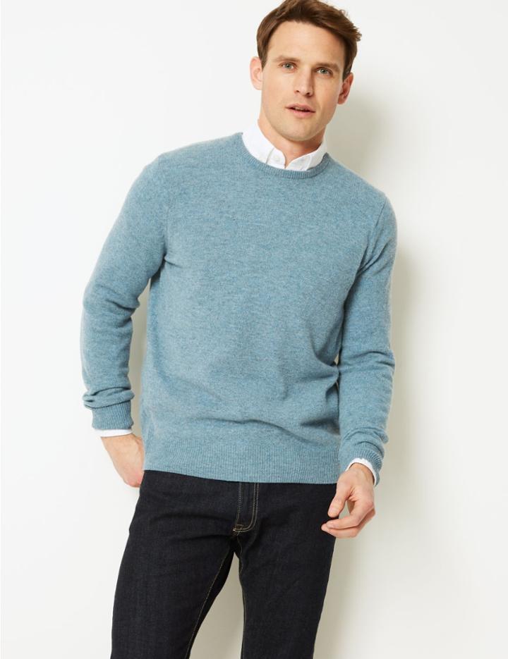 Marks & Spencer Pure Extra Fine Lambswool Crew Neck Jumper Peacock