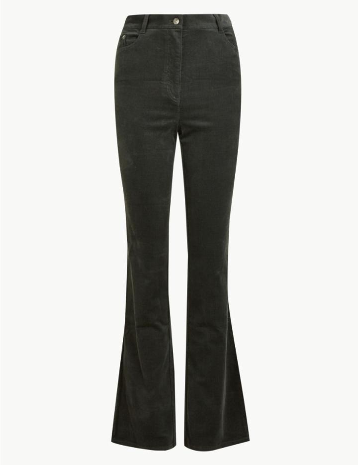 Marks & Spencer Cotton Rich Corduroy Slim Flare Trousers Bayleaf