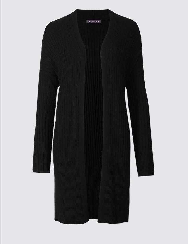 Marks & Spencer Open Front Ribbed Longline Cardigan Black