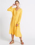 Marks & Spencer Tiered Long Sleeve Midi Dress Yellow