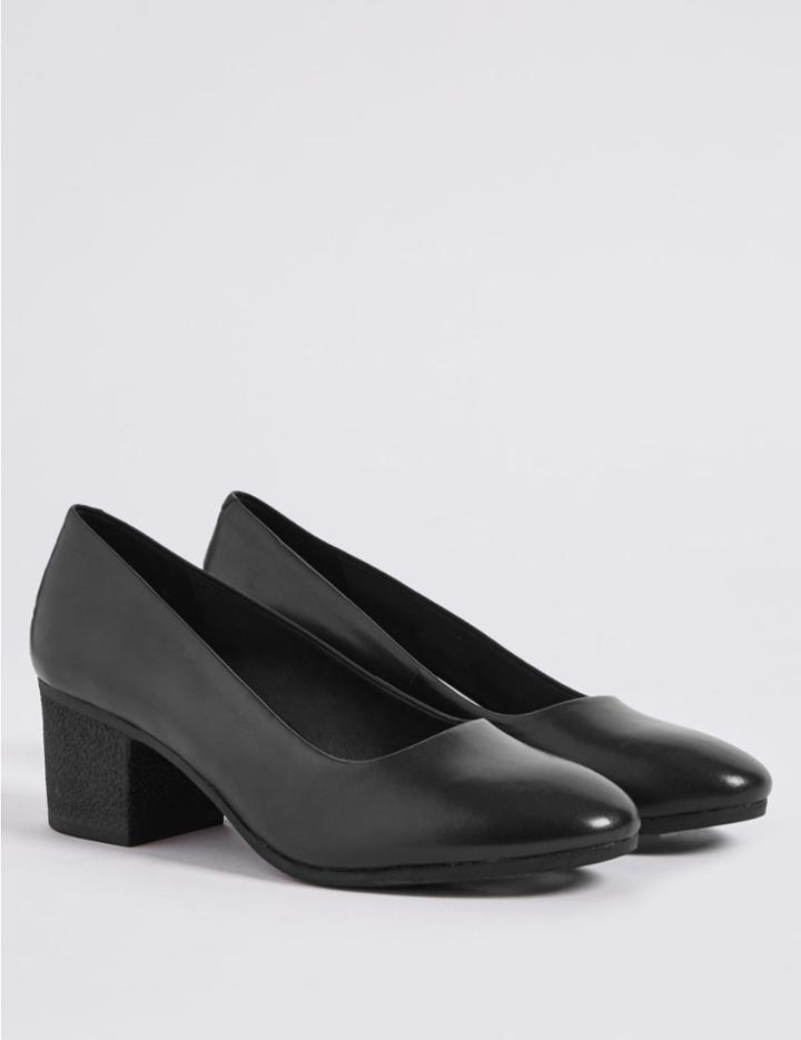 Marks & Spencer Leather Crepe Effort Court Shoes Black