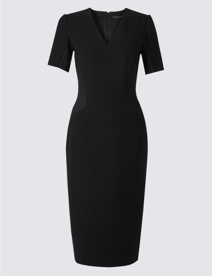Marks & Spencer Insert Panel Crepe Shift Midi Dress Black